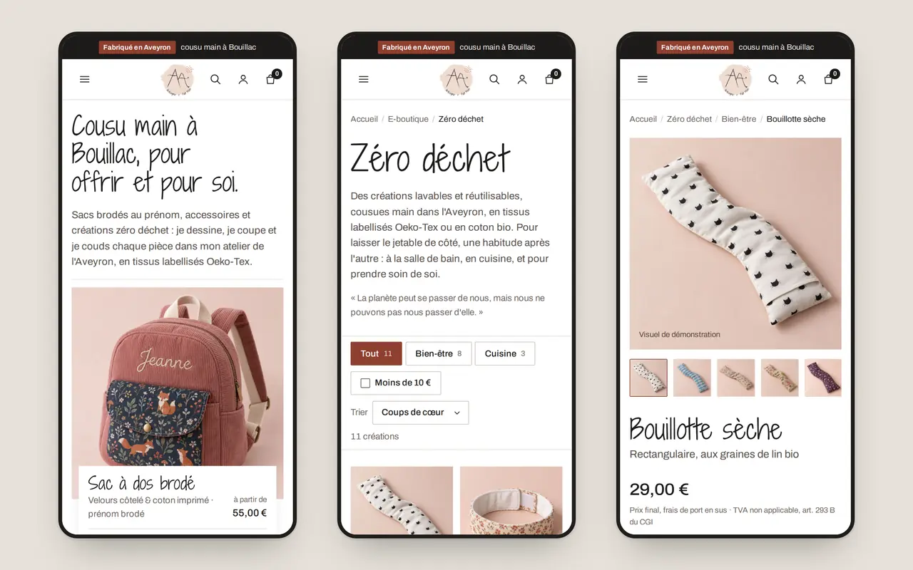 Proposition A, Sur téléphone, accueil, catégorie, fiche