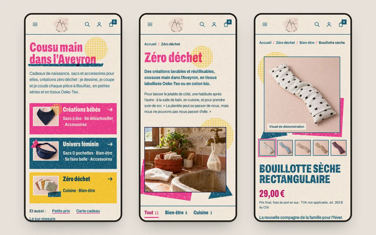 Proposition B, Sur téléphone, accueil, catégorie, fiche